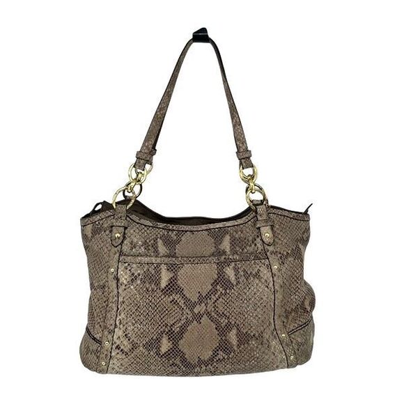 Coach Women’s Authentic Leather Exotic Python Studded Shoulder Bag Taupe Brown O - Picture 1 of 11